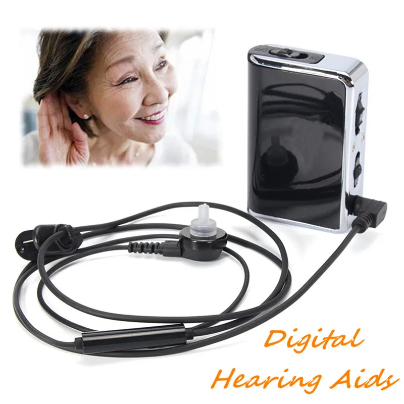 

1Pcs Black Portable Mini Wired Pockets Digital Hearing Aid Ear Sound Amplification Assist Accessories Ear Care Tool With Battery