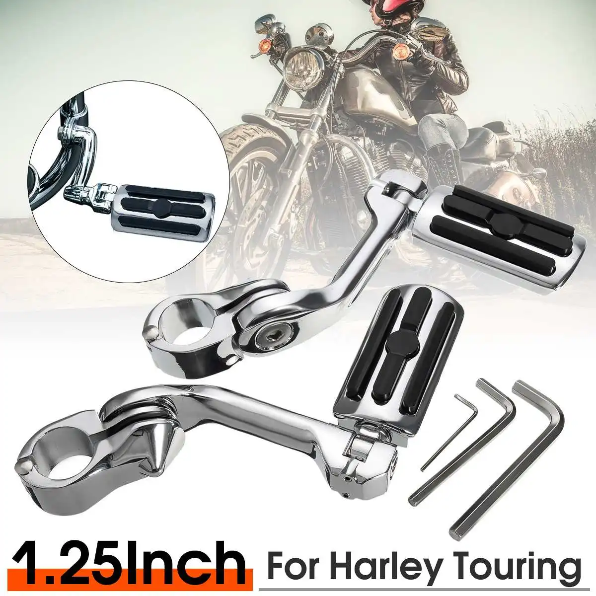 

For 1-1.25 Engine Guard Davidson Electra Glide, Road King, Street Glide Pair Pegs Long/Short Foot Rests Black and Chrome