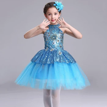 

New Girls Flower Christmas Dress Formal Party Sequined Rhinestone Embellished Sky Blue Hot Pink Girls Children Dance Costume