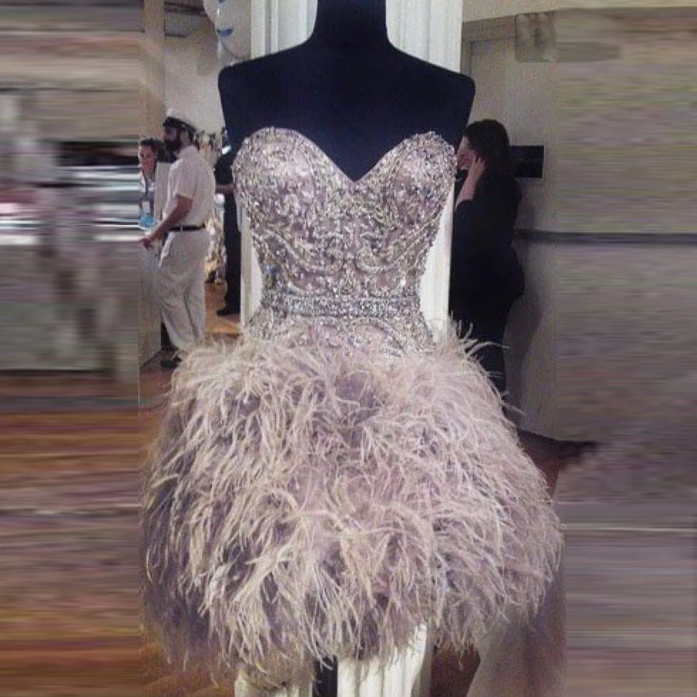 

2019 Fashion Prom Dresses Beading Feathers Evening Gowns Crystals Custom Made Off Shoulder Short Formal Dress robe de soiree