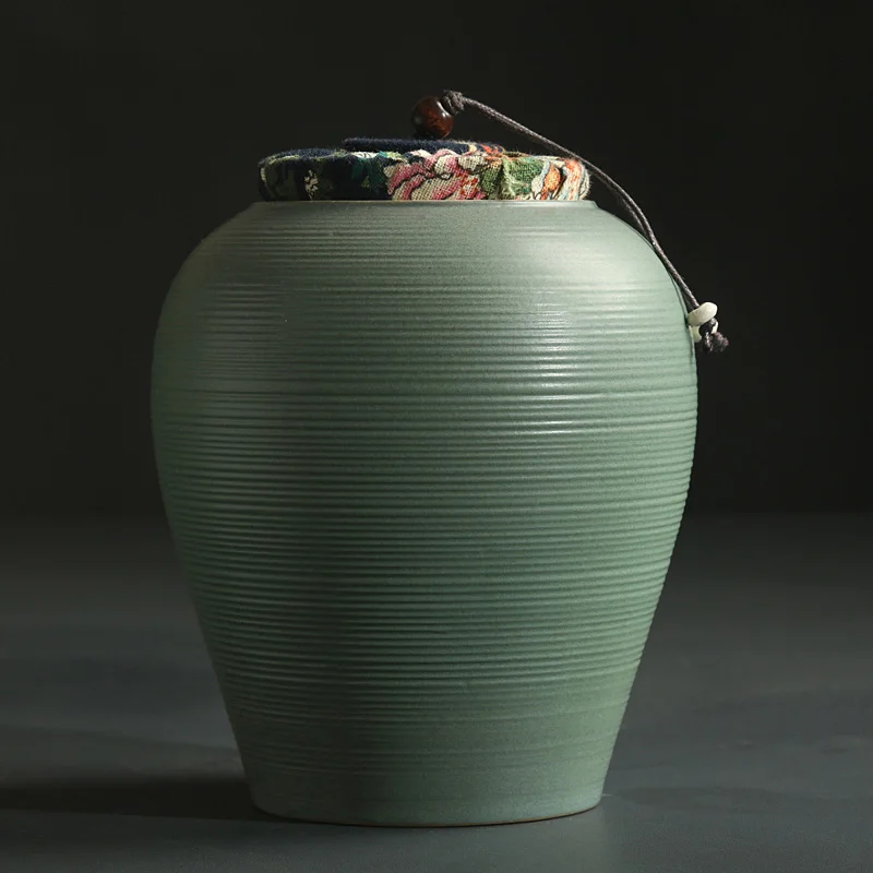 Винтажная китайская керамическая грубая керамическая банка для хранения дома | для хранения кофейных зерен, чая, конфет, печенья, специй, порошка - Цвет: Зеленый