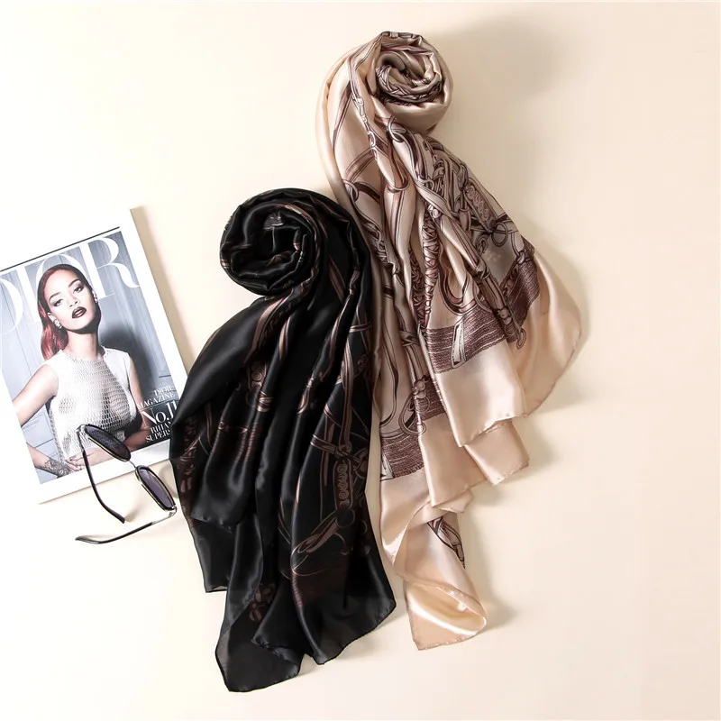 Классический женский шелковый шарф, женские шарфы с принтом, женская Пляжная накидка, шифоновая шаль, Высококачественная Солнцезащитная мягкая шаль, шарф