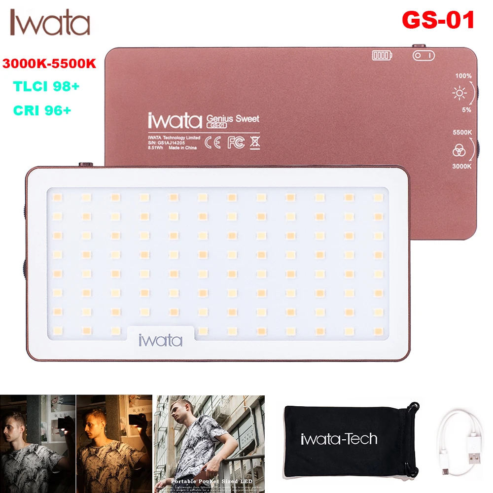 

Iwata Ultra Thin Aluminum Dimmable 94Pcs LED Video Light Built-in Battery CRI96+ 3000k-5500K for DSLR Cameras PK Aputure AL-MX