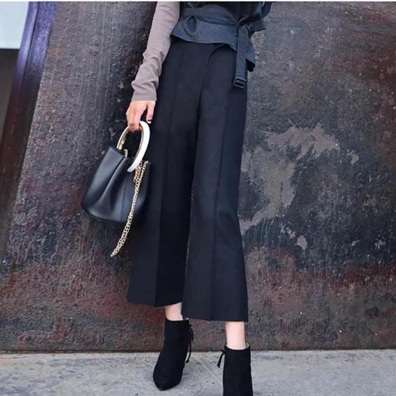 2018 New Mid Waist Wide Leg Pants Women Polyester Office lady Work ...