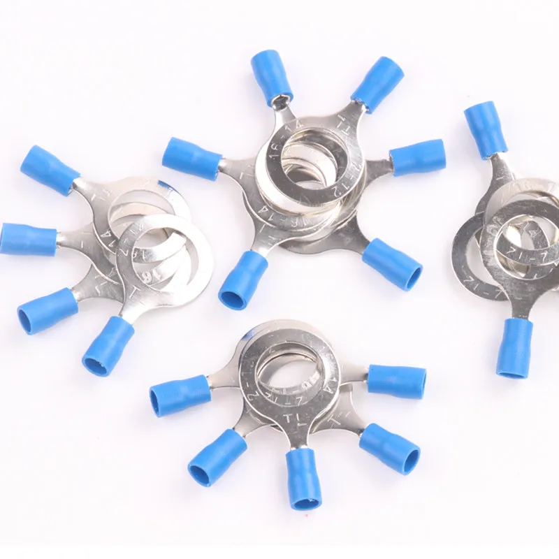 20pcs High quality Electrical Wire Butt Connectors Blue RV2 12mm Stud Size Vinyl Insulated Ring