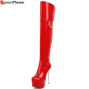 

MoonMeek 2020 new arrive women boots black red platform zipper autumn ladies boots thin heel super high over the knee boots