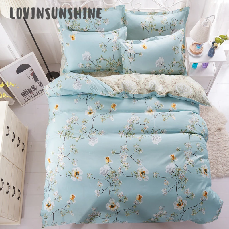 

LOVINSUNSHINE Quilt Cover Set Bed Sheet Duvet Cover Blue Euro Bedspread 4pcs Queen Size Bed Sheets Set AB#69