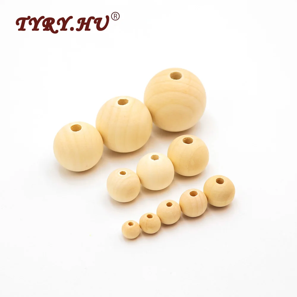 

TYRY.HU 100pc Wooden Natural Beads For Charm Bracelet Necklace Pacifier Chain DIY Jewelry Making For Baby Smooth Teething Toy