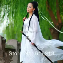 Древнекитайский Карнавальный Костюм дракон Фея Меч леди белый и красный качественный шифоновый комплект одежды костюм