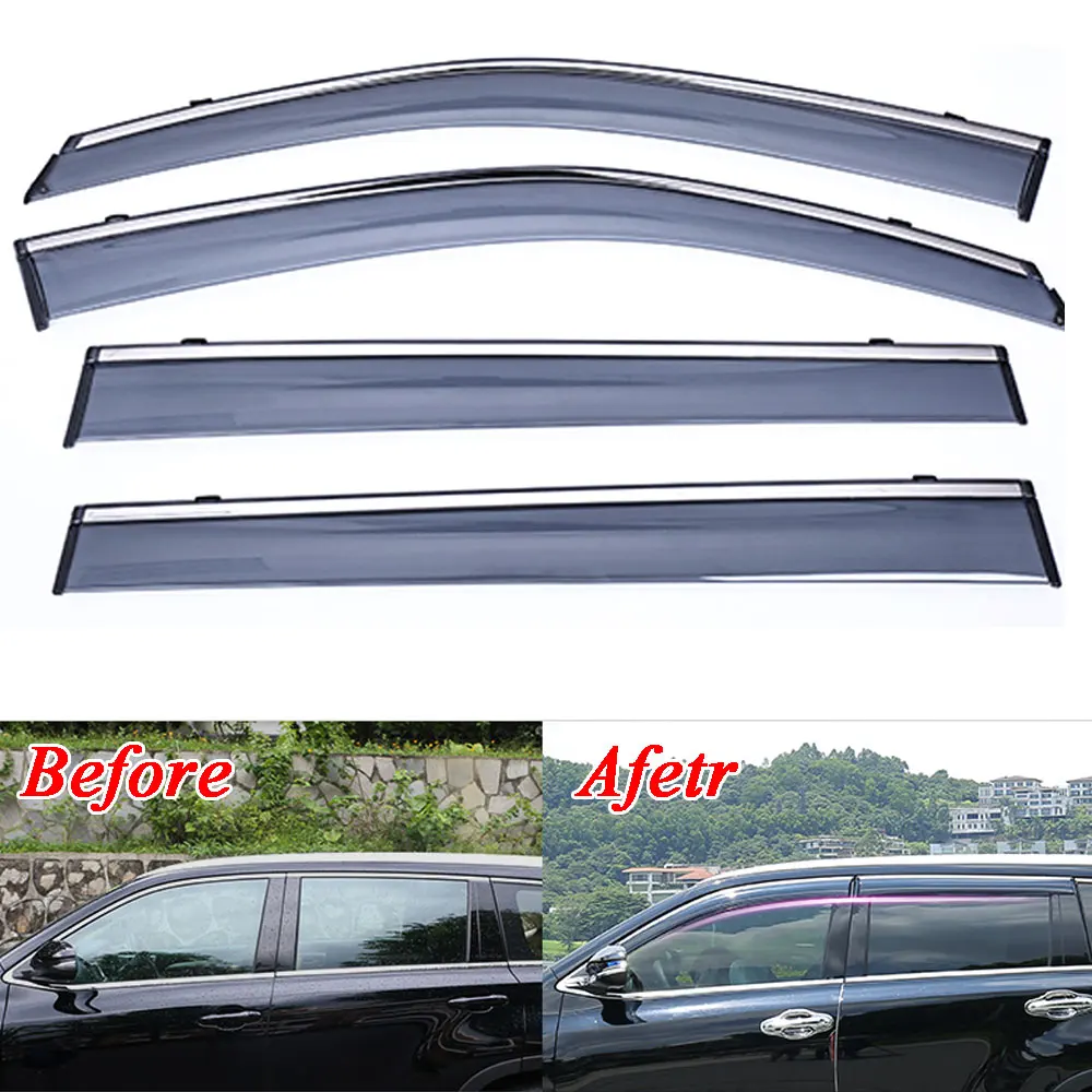 

For Toyota Highlander Window Visor Wind Deflector Rain Sun Visor Shield Cover ABS Awnings Shelters Guard Car Styling 2014 - 2017