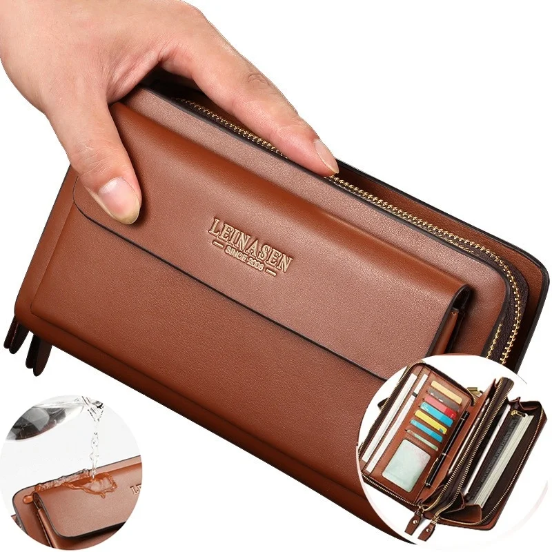 Men/'s Genuine Leather Zipper Clutch Long Wallet Purse Handbag Card Checkbook Bag