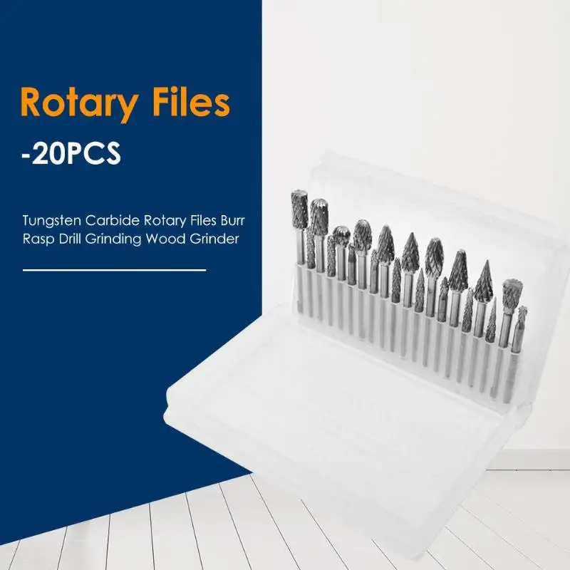 

20pcs Tungsten Carbide Rotary Files Burr Rasp Drill Grinding Wood Grinder