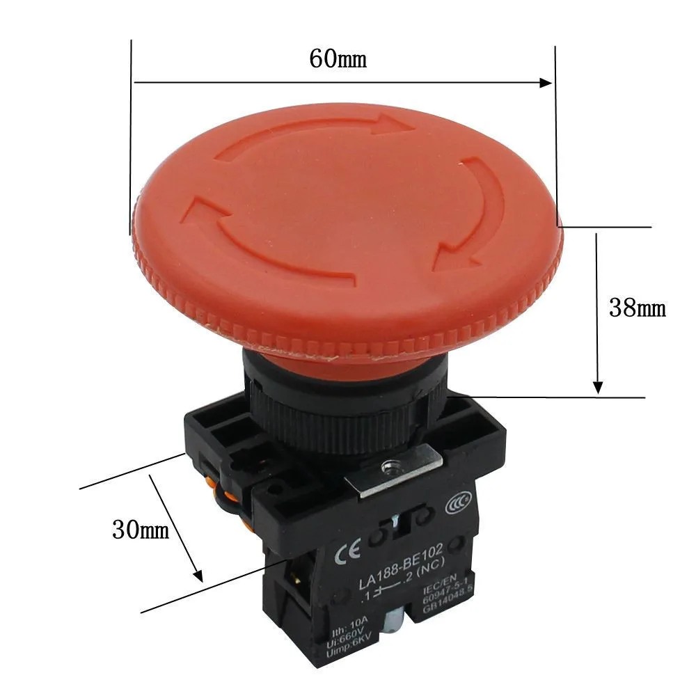 Electrical Buttons For Industrial Electrical Equipment Start And Stop Buttons NC Emergency Stop Tuttons Multiple Models 1 Pc - Цвет: LA188-ES642(NC)