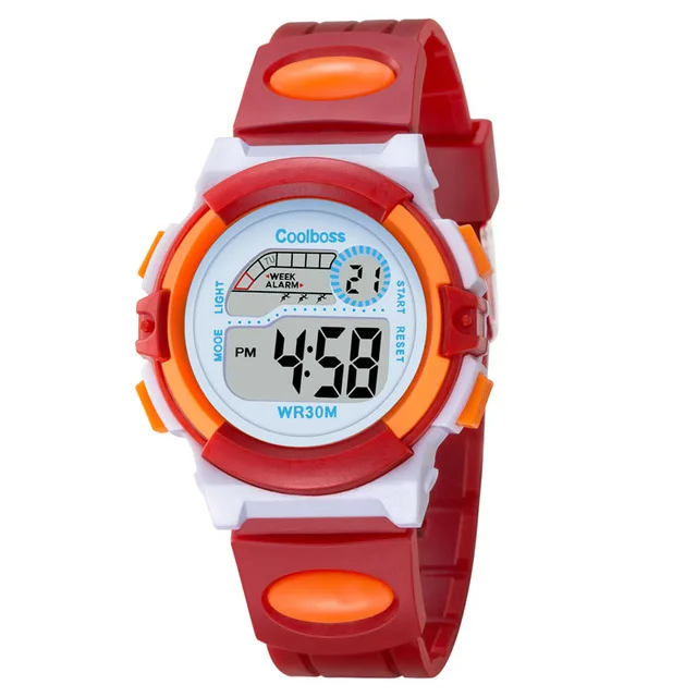 Брендовые детские спортивные часы COOLBOSS светодиодный цифровой наручные часы Подарки для мальчиков и девочек студенческие часы многофункциональные детские светящиеся часы - Цвет: Красный