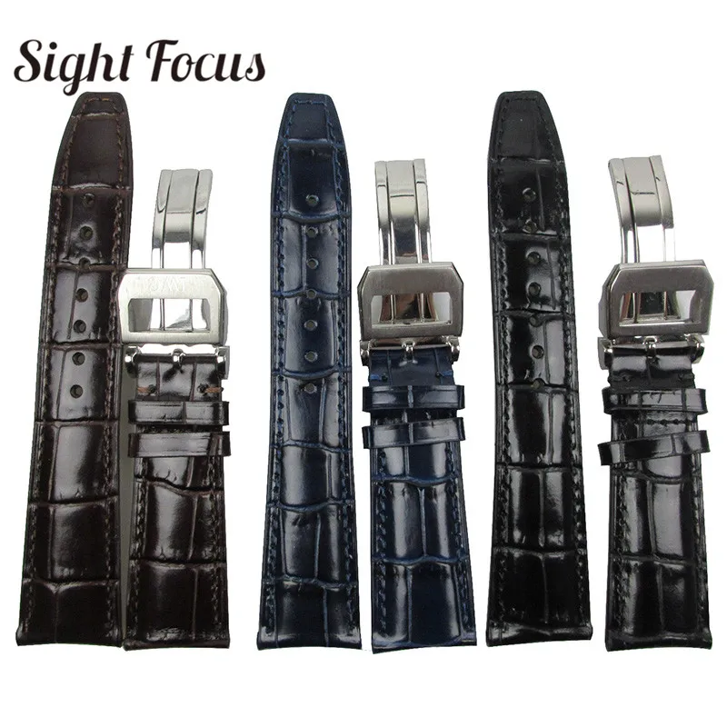 

22mm Curved End Watch Band for IWC Portugieser Portuguese Leather Strap Replacement Seven Day Power Wristwatch Bracelet Men Belt