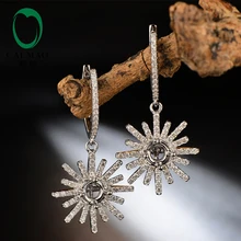 Горячая Распродажа Круглые 4 мм 14 к белое золото натуральный бриллиант полу крепление серьги Снежная форма