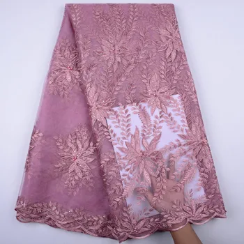 

Beads Lace Fabric 2019 High Quality Nigerian Lace Fabrics African Embroidery French Tulle Lace Fabric A1404