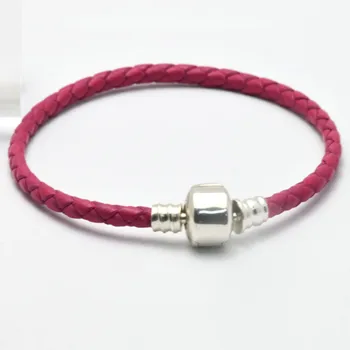 

Leather Bracelet femme 925 Sterling Silver Standard Clasp Rose Color Charm Bracelets For Women DIY Jewelry Making