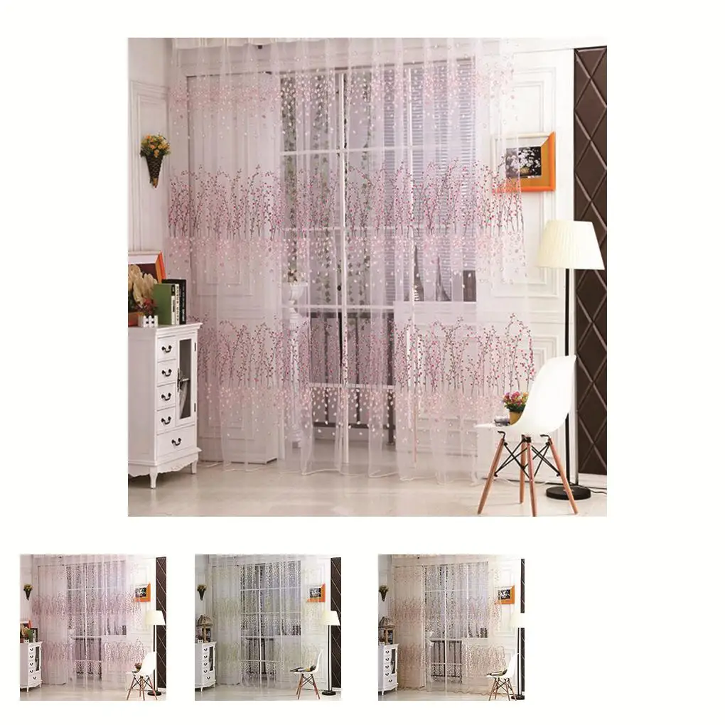 

Plum Blossom Wintersweet Pattern Window Sheer Balcony Tulle Decor Curtain Valance 3 Color
