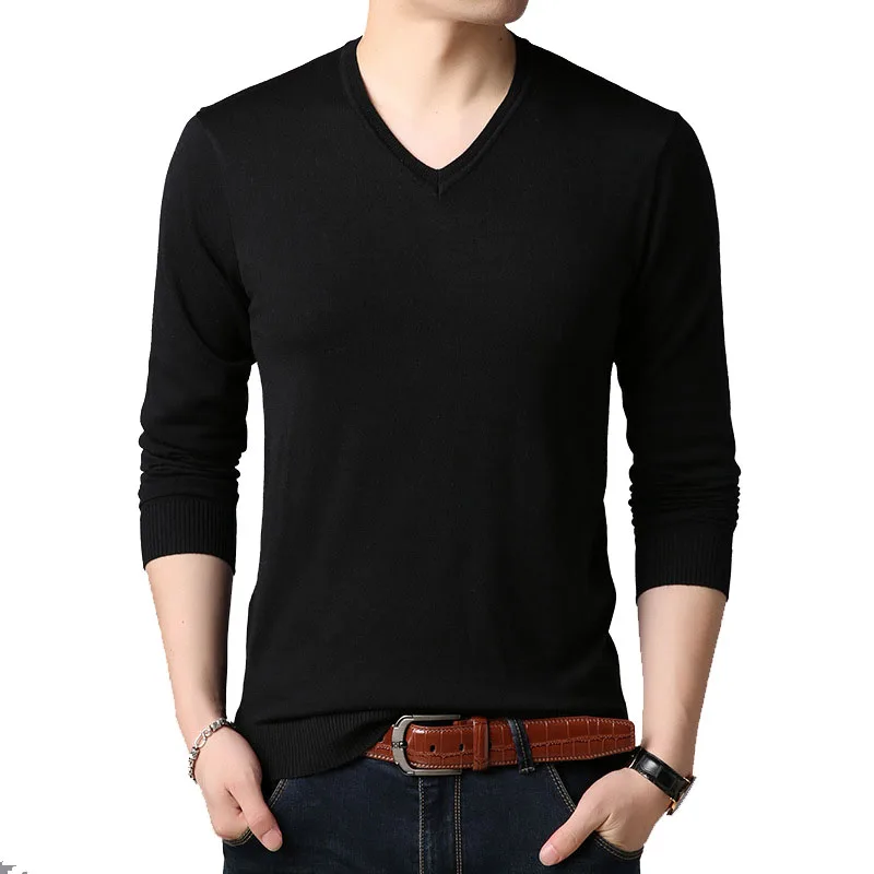 Many Colors 2018 Autumn Mens Pullovers Fashion V neck Pure Casual