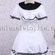 Специальное предложение Топ Мода натуральный Атлас длиной до колена бальное платье матросский воротник короткий хлопок школа Лолита платье