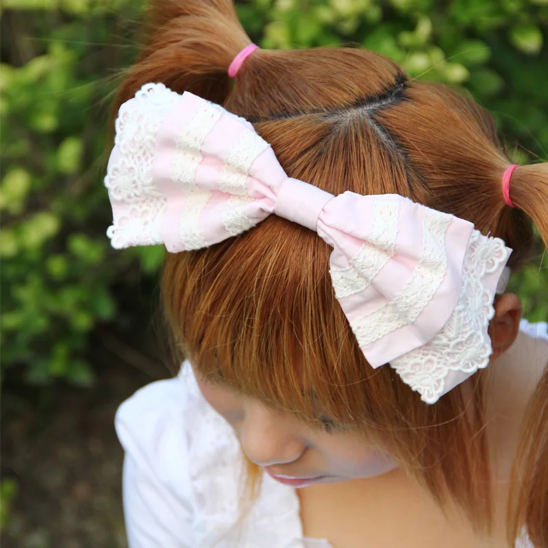 Princess Sweet Lolita lace hair accessory Cosplay hair bands large pink bow cos hairbands hair