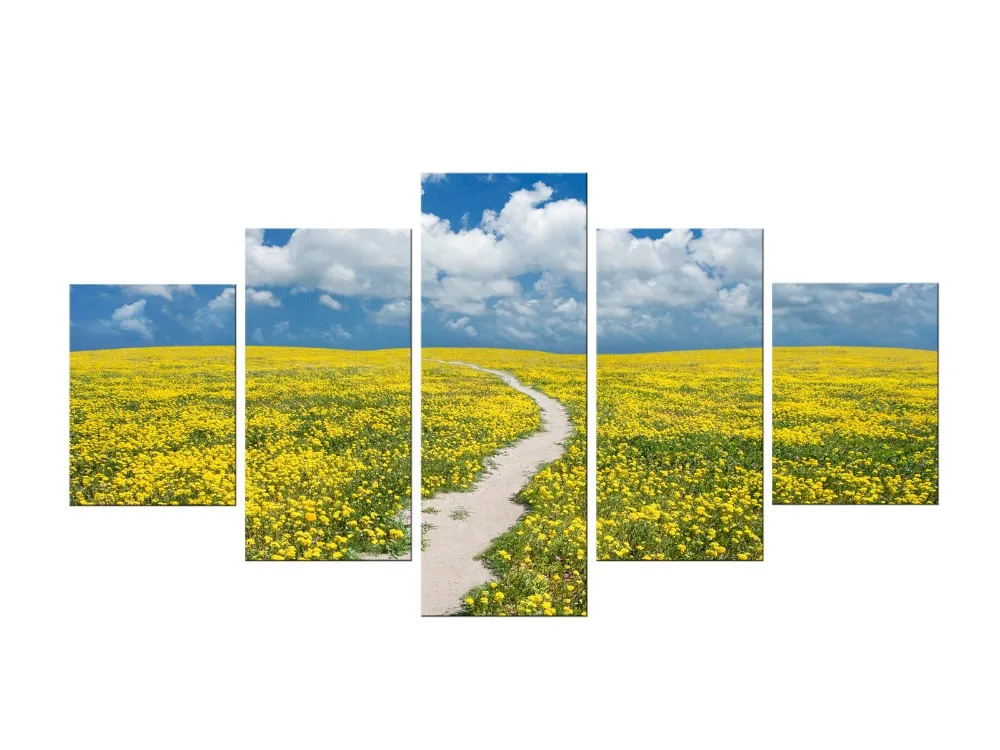 5 Pieces Modern Canvas Art Yellow Flower Field Canvas Painting