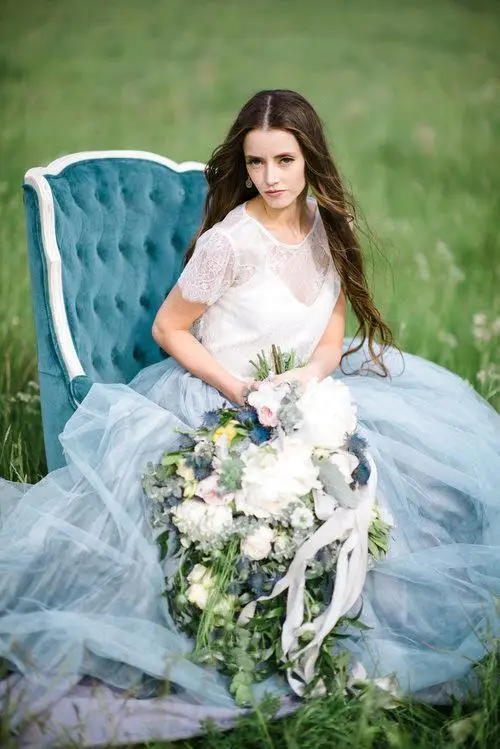 Vestido de noiva светло-голубое сказочное пляжное Бохо кружевное свадебное платье ТРАПЕЦИЕВИДНОЕ Тюлевое платье с открытой спиной Большие размеры богемное свадебное платье
