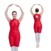 Красный, черный, белый без рукавов макет шеи Замочная скважина сзади NylonLycra Biketard женская Танцевальная гимнастика Unitard