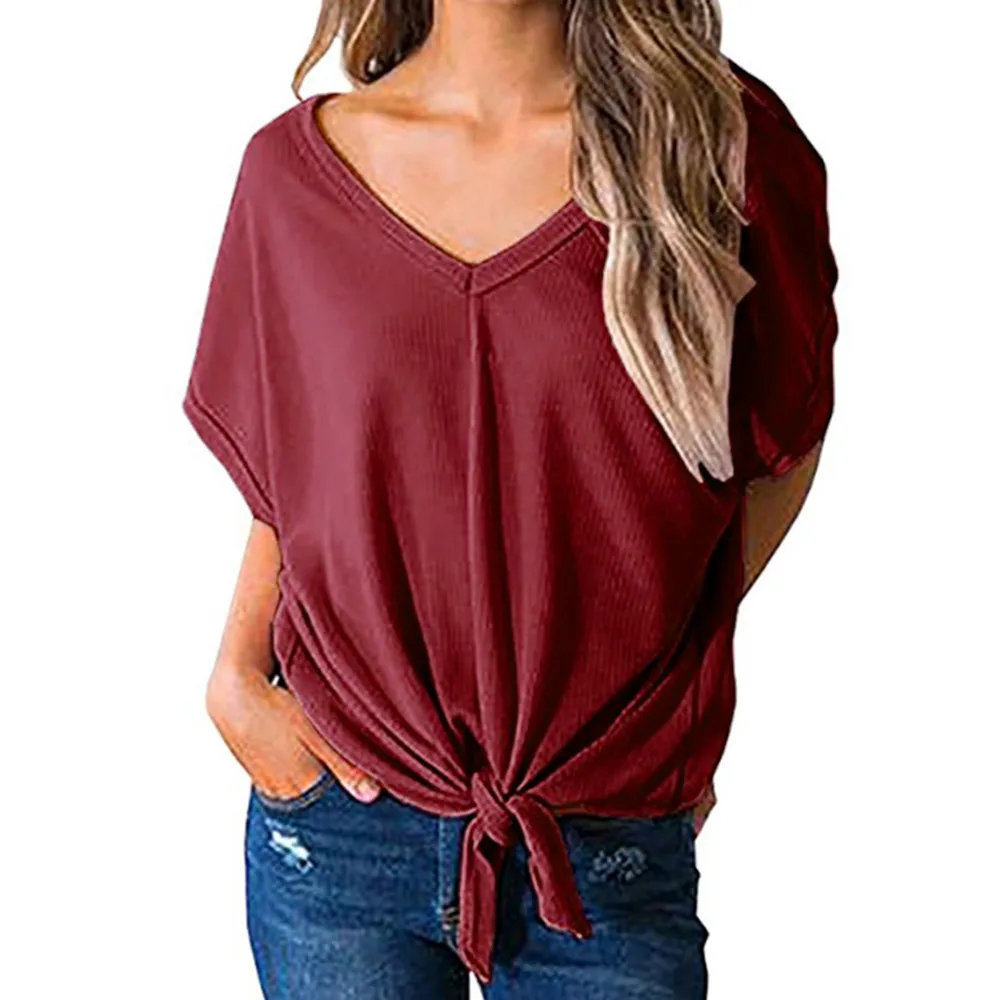 2019 New Fashion Women s Casuals Solid V-Neck Short Sleeve Bandage Loose T-Shirt vogue Hip Hop haut femme aesthetic modis #F7 2019 New Fashion Women s Casuals Solid V-Neck Short Sleeve Bandage Loose T-Shirt vogue Hip Hop haut femme aesthetic modis #F7