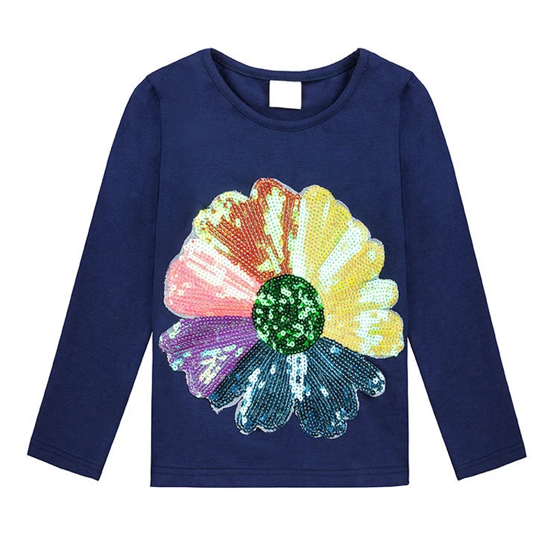 

t shirt for kid Girls T shirts Brand Autumn 2018 flower Sequins Cotton long Sleeve Kids T shirt Casual Tops Children's Clothing