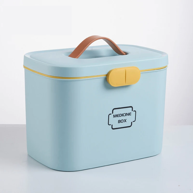 Аптечка, коробка для хранения, органайзер, большая медицинская коробка, пластиковый контейнер, многослойная медицинская коробка, скандинавский Домашний медицинский шкаф - Цвет: blue