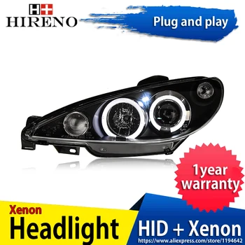 

Hireno Headlamp for 2004-2008 Peugeot 206 Headlight Headlight Assembly LED DRL Angel Lens Double Beam HID Xenon 2pcs