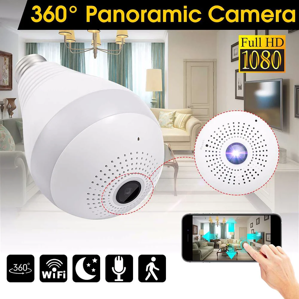 

360 Degree Wireless WIFI IP Light Camera 1080P Bulb Lamp Panoramic FishEye Smart Home Monitor Alarm CCTV WiFi Security Camera