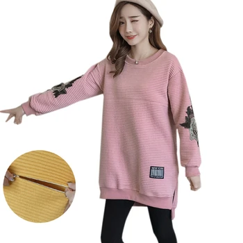 

Maternity Nursing Sweatshirt Dresses Breastfeeding Plus Size Pullover for Pregnant Women Flower Embroidery Pregnancy Clothes New