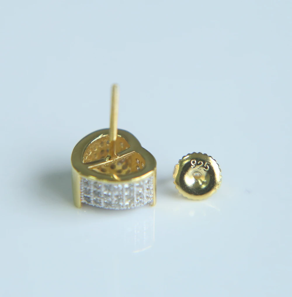 fine jewelry silver color screwback heart shape micro pave zircon cz valentine gift women hip hop earring