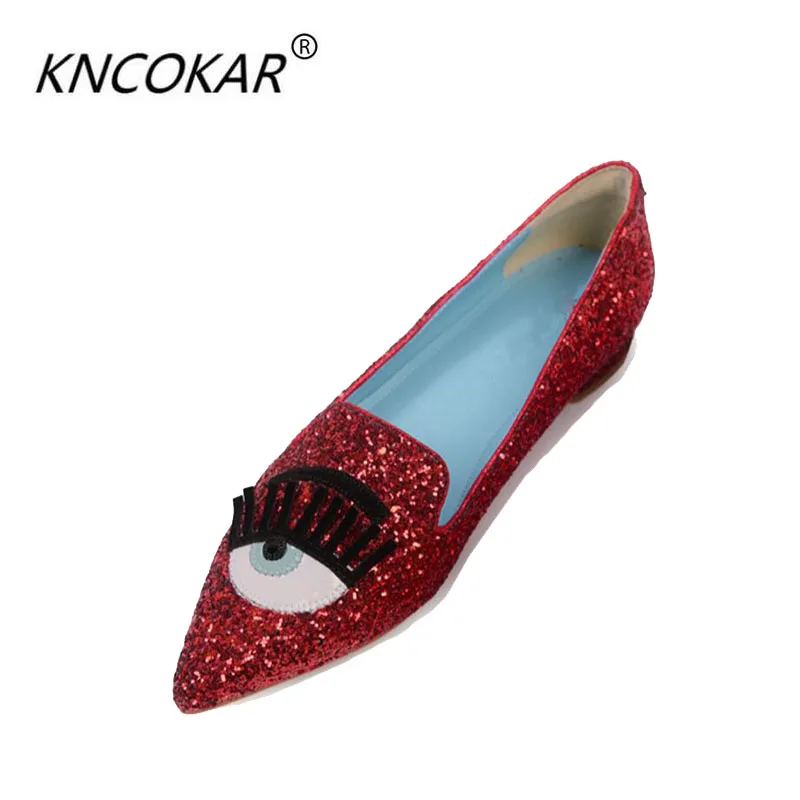 

KNCOKAR2018 Sequins decorative fine eyes eyelash with shallow pointed high heel fashion shoes sweet mouth