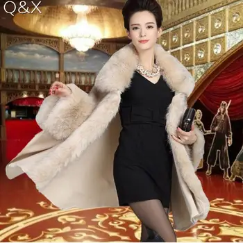 SC81 2019 New Fashion Women Autumn And Winter Patchwork Fur Collar Poncho Imitation Cashmere Long Sleeve Cardigan Cloak Coat new fashion autumn and winter women print tassel knit poncho cardigan female bat sleeve cloak sweater