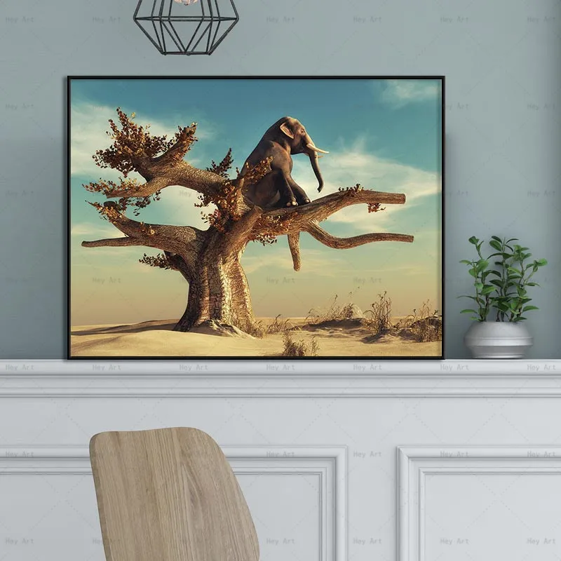 Wall Pictures for Living Room Landscape Print Elephant Animal Canvas Painting Art Poster No Frame