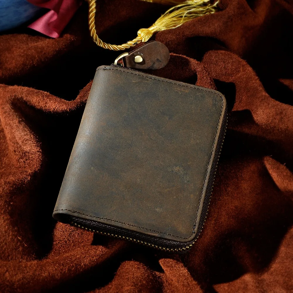 Crazy horse кожаный мужской короткий дизайнерский чехол для визиток, повседневный модный мужской кошелек ручной работы на молнии 1007-2
