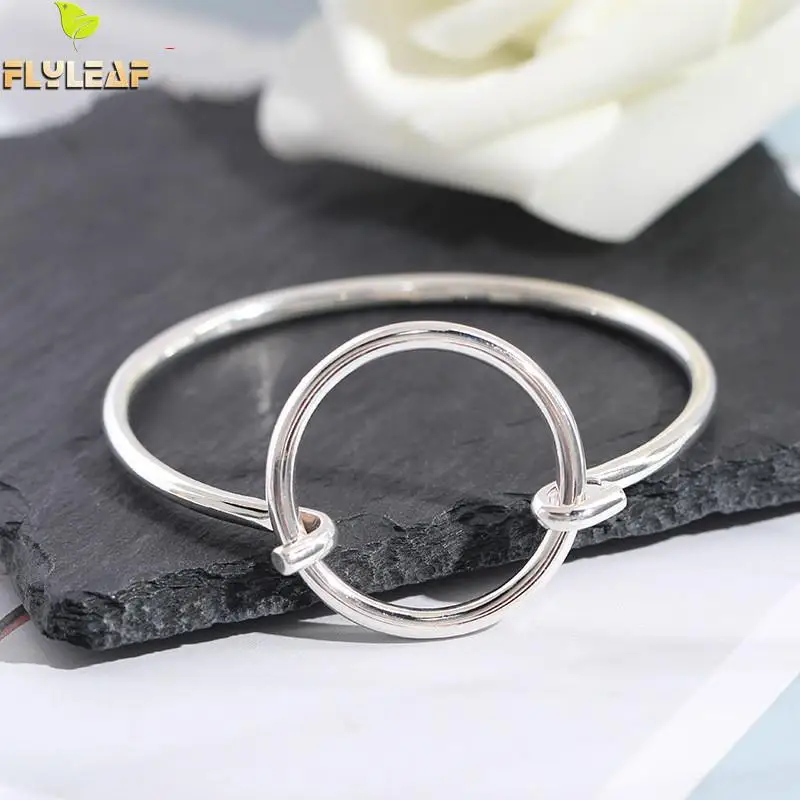 

Flyleaf Geometric Circle Real 925 Sterling Silver Cuff Bracelet For Women Fashion Fine Jewelry Bracelets Bangles High Quality