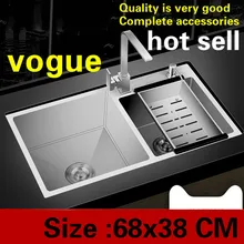 Квартира высокого качества 304 Нержавеющая сталь кухня ручная раковина двойной паз сделать блюда Горячая 680x380 мм