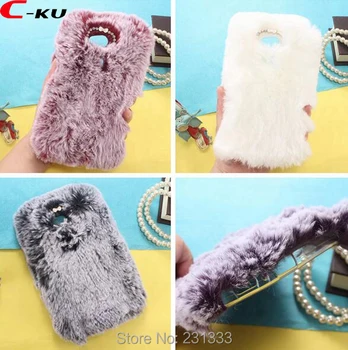 

C-ku For Sony Xperia L2 XA2 XZ2 For BQ Aquaris VS Rabbit Fur Plush Fuzzy Diamond Bling Soft TPU Case Warm Back Skin Luxury 50pcs