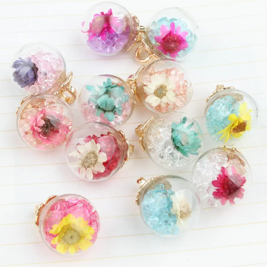 

New Design Colorful Flowers/Resin Crysatl Rhinestone Core decoration Transparent Glass ball Rounds Shape Jewelry pendants Charms