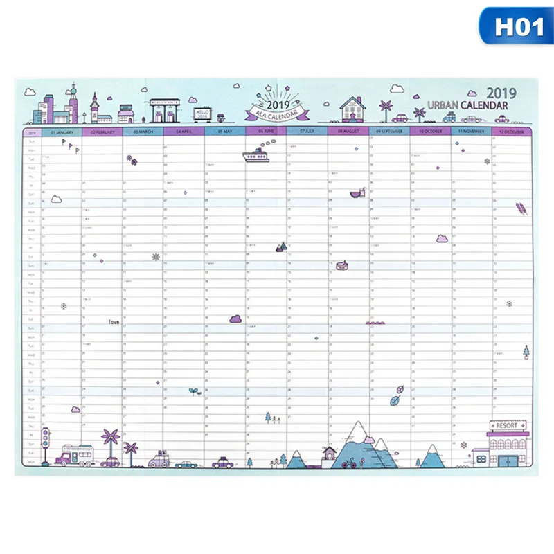 1 шт. 365 дней настенный бумажный календарь офисная школа ежедневный планировщик заметки очень большой учебный новогодний план график 43*58 см - Цвет: H01