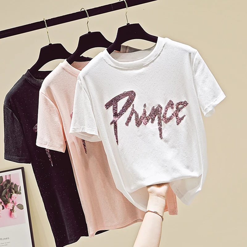 GGREIGHT Camisetas Mujer футболка женская с надписью Футболка блестками летние топы 2018