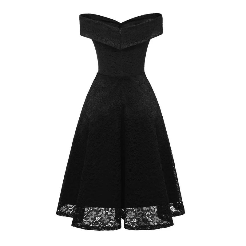 Черное винтажное элегантное кружевное миди-платье с открытыми плечами, вечерние платья-туника с открытыми плечами, платья-туники, vestido fiesta mujer