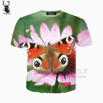 

YOJULY 3D Print Colorful Peacock Butterfly Insect Flowers Men Women Casual Harajuku T-shirt Summer Tshirt Short Sleeve A346