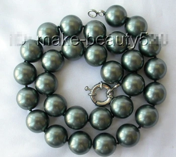 

stunning big 14mm round Tahiti black south sea shell pearl necklace s1680^^^@^Noble style Natural Fine jewe (B0322)