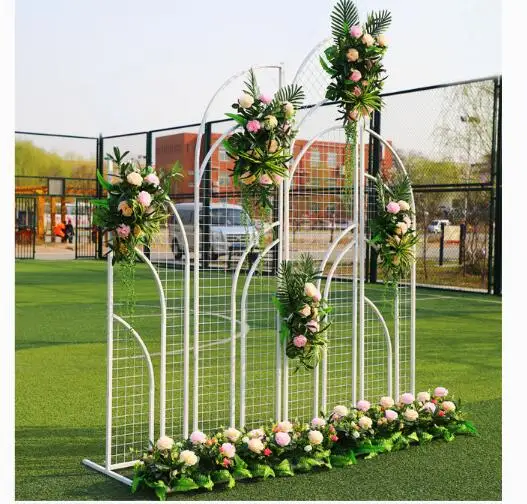 New wedding stage background grid screen door wedding welcome area layout new wedding iron props